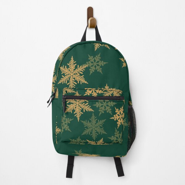 Item preview, Retro Christmas pattern with golden snowflakes falling on dark green designed and sold by patternsbymira.