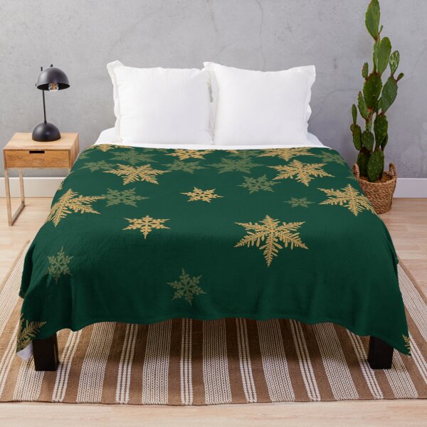 Item preview, Retro Christmas pattern with golden snowflakes falling on dark green designed and sold by patternsbymira.