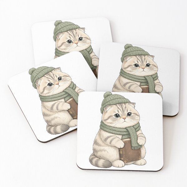 Item preview, Cute Scottish Fold Cat in Beanie with Book - Reader Gift designed and sold by AZABSTORE.