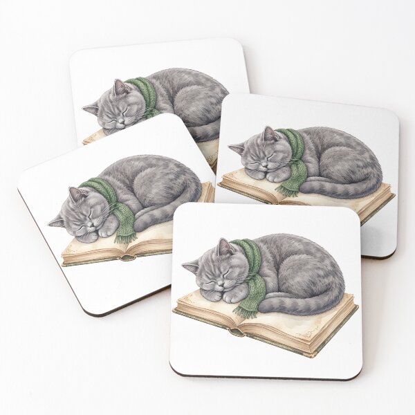 Item preview, Sleeping Gray Cat on Open Book - Cozy Book Lover Art designed and sold by AZABSTORE.