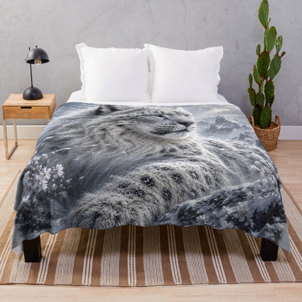 Item preview, Snow Leopard in Snowy Mountains – Winter Wildlife Fantasy Art designed and sold by ManJiangHong.