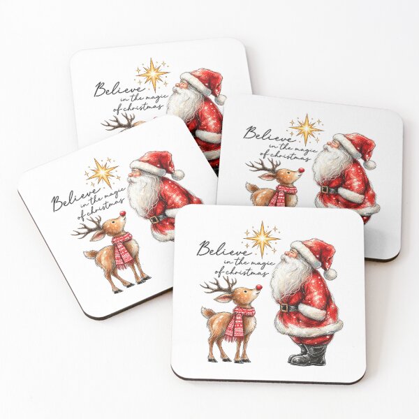 Item preview, Believe In Christmas Magic Santa And Reindeer Watercolor designed and sold by HuserPiri.