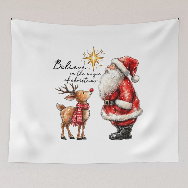 Item preview, Believe In Christmas Magic Santa And Reindeer Watercolor designed and sold by HuserPiri.