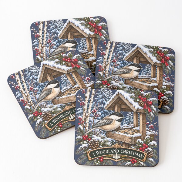 Item preview, Chickadee Christmas Vintage Bird Feeder Winter Holly Art designed and sold by CalmCapy Co.