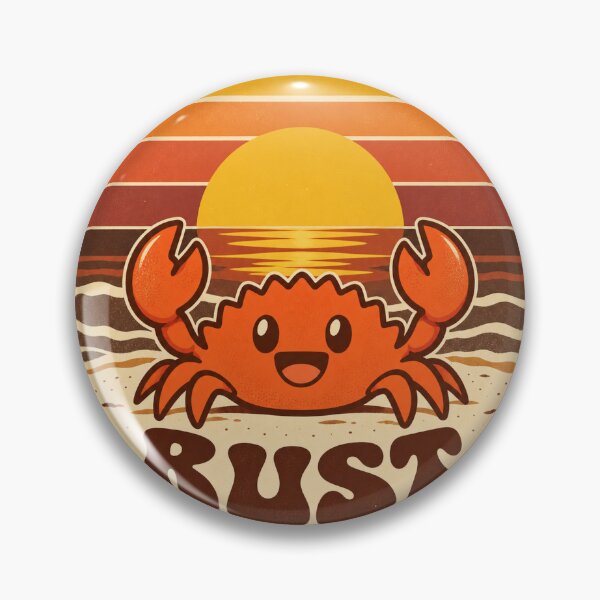 Item preview, Retro 70s Rust Crab Sunset Beach Badge - Rustacean Sticker designed and sold by Stick Erify.