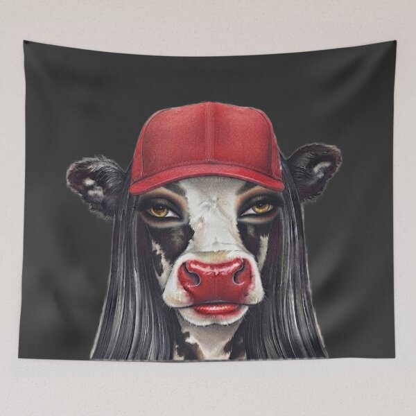 Item preview, Edgy Glamorous Cow In Red Cap And Long Hair Art designed and sold by MaRCAStro.