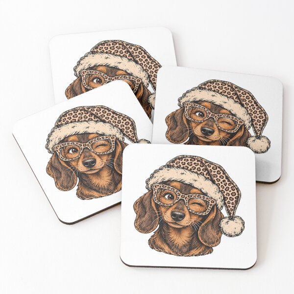 Item preview, Christmas Dachshund with Leopard Hat and Glasses designed and sold by HuserPiri.