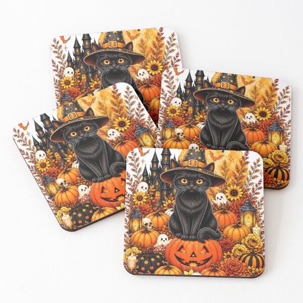 Item preview, Vintage 90s Halloween Black Cat Witch Pumpkin Spooky Season designed and sold by varin-studio.