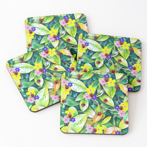 Item preview, Bright Abstract Flowers Lady Bugs and Green Leaves designed and sold by kel72.