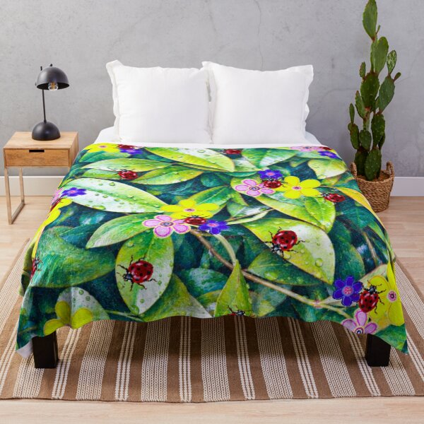 Item preview, Bright Abstract Flowers Lady Bugs and Green Leaves designed and sold by kel72.
