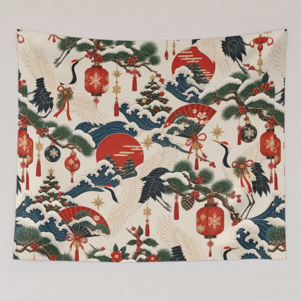 Item preview, Japanese Ukiyo-e Christmas – Cranes and Winter Waves Holiday Pattern designed and sold by MetaModel Editions.