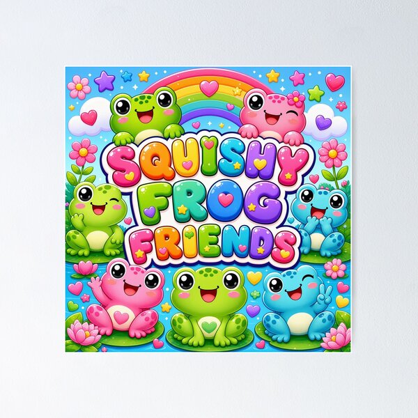 Item preview, Squishy Frog Friends Cute Kawaii Frogs Rainbow Flowers Peace Signs designed and sold by Uniquememorable.