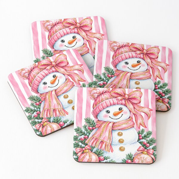 Item preview, Cute Pink Watercolor Snowman Girl with Bow designed and sold by SayMaria.