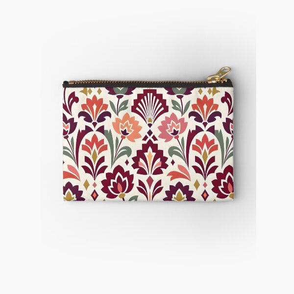 Item preview, Art Deco Burgundy and Coral Floral Textile Pattern designed and sold by Sybille-Yates.