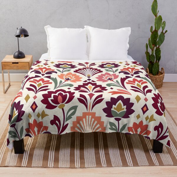 Item preview, Art Deco Burgundy and Coral Floral Textile Pattern designed and sold by Sybille-Yates.