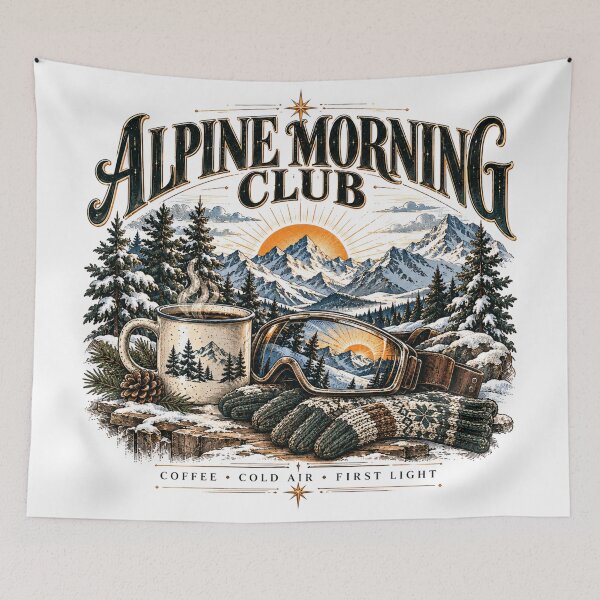 Item preview, Alpine Morning Club Ski Winter Mountain Coffee Vintage Graphic designed and sold by pradeepvisuals.