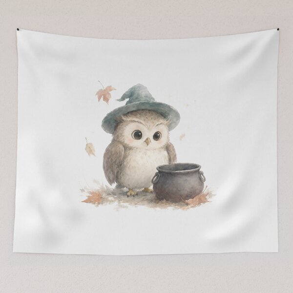 Item preview, Owl Little Witch Cauldron Watercolor designed and sold by DoodleMenagerie.
