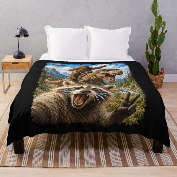 Item preview, Raccoon Selfie With Bigfoot Riding T-Rex Dinosaur UFO designed and sold by Designart68.