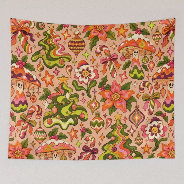Item preview, Psychedelic Groovy Christmas – Colorful 70s Mushroom Holiday Pattern designed and sold by MetaModel Editions.