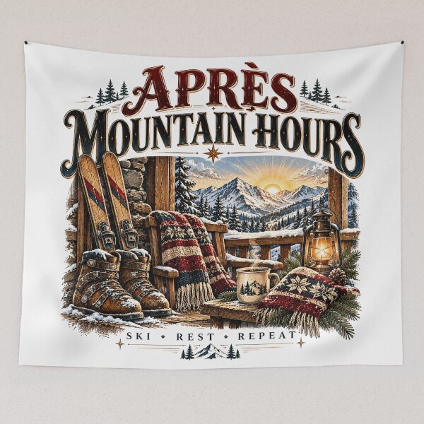Item preview, Après Mountain Hours Ski Lodge Winter Vintage Graphic designed and sold by pradeepvisuals.