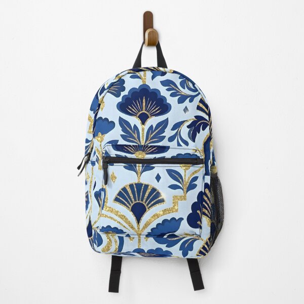 Item preview, Art Deco Blue and Gold Glitter Lotus Flower Pattern designed and sold by Sybille-Yates.
