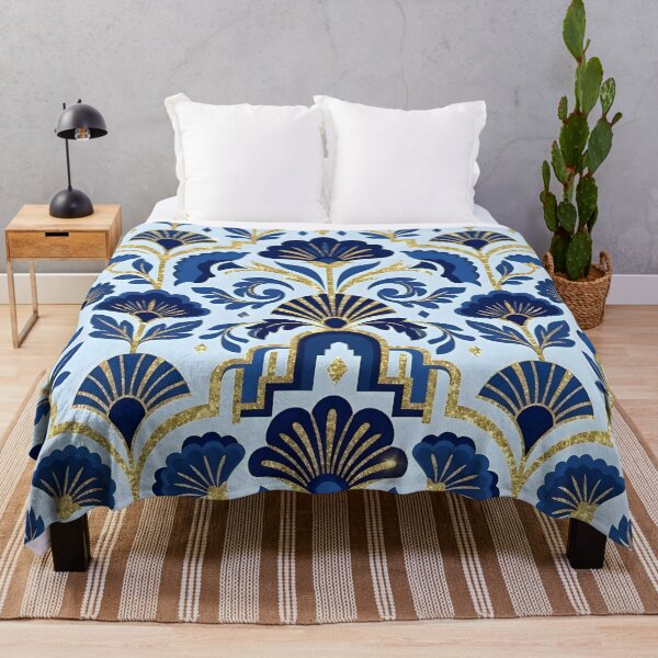 Item preview, Art Deco Blue and Gold Glitter Lotus Flower Pattern designed and sold by Sybille-Yates.