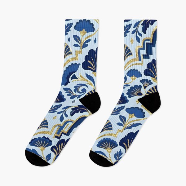 Item preview, Art Deco Blue and Gold Glitter Lotus Flower Pattern designed and sold by Sybille-Yates.