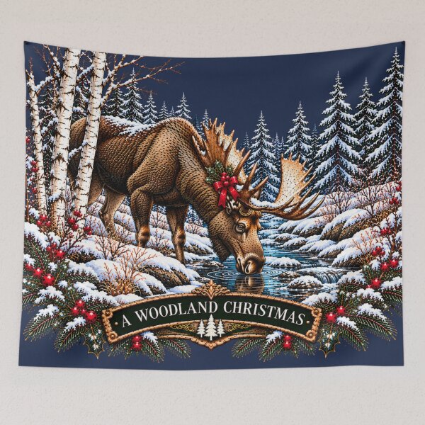 Item preview, Moose Christmas Vintage Woodland Winter Wildlife Art designed and sold by CalmCapy Co.