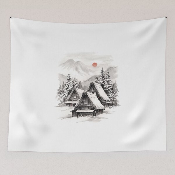 Item preview, Shirakawa-go in Winter – Japanese Ink Wash Painting designed and sold by Odd World.