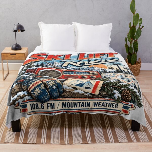 Item preview, Ski Lift Radio 108.6 FM Retro Mountain Winter Graphic designed and sold by pradeepvisuals.