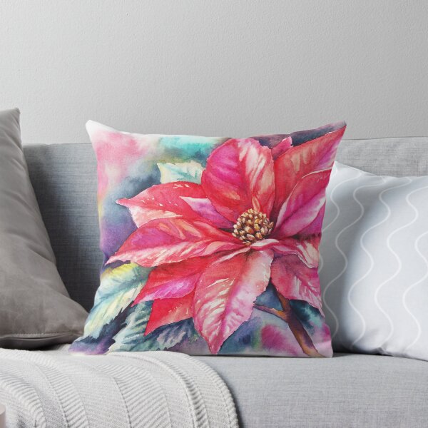 Item preview, Colorful Poinsettia Watercolor – Christmas Botanical Floral Art Print designed and sold by art-tee-ua.