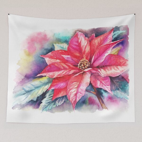 Item preview, Colorful Poinsettia Watercolor – Christmas Botanical Floral Art Print designed and sold by art-tee-ua.