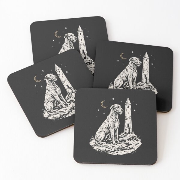 Item preview, Irish Wolfhound and Round Tower – Celtic Linocut designed and sold by Odd World.