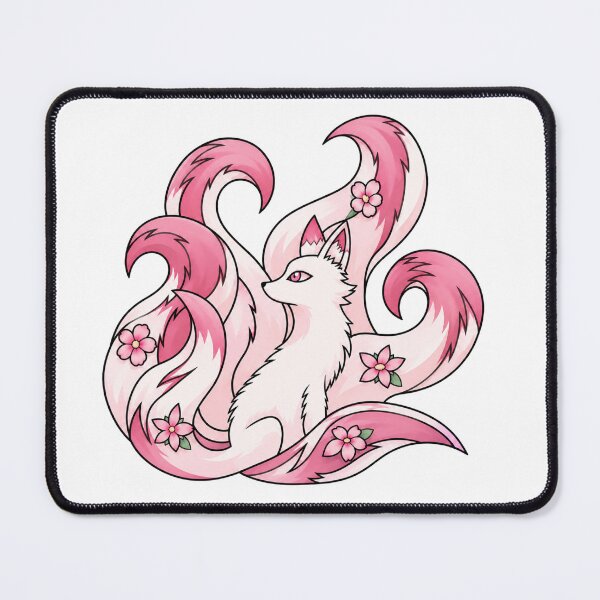 Item preview, Mystical Fox with Six Pink Tails and Flowers designed and sold by JardinAquarel.