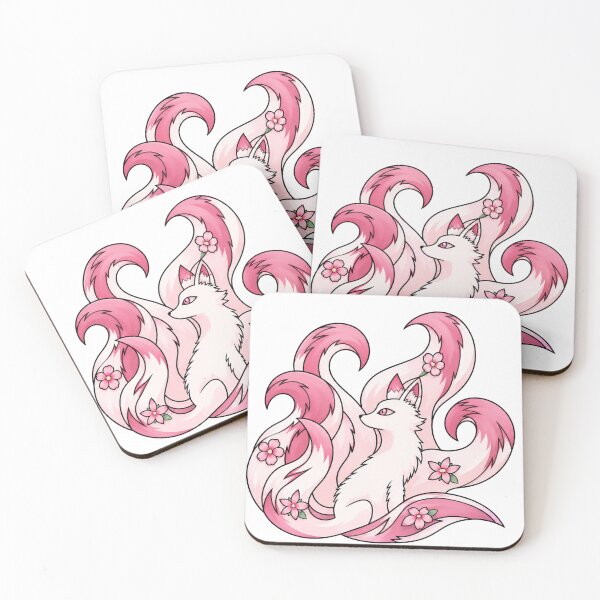 Item preview, Mystical Fox with Six Pink Tails and Flowers designed and sold by JardinAquarel.