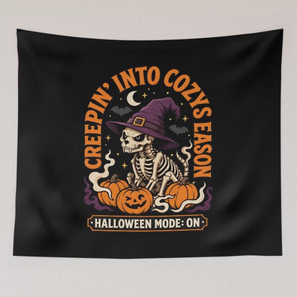 Item preview, Creepin Into Cozy Season Halloween Skeleton Cat designed and sold by GiaoCalonas.