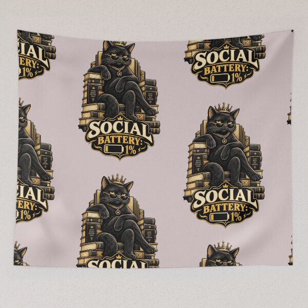 Item preview, Social Battery 1% – Introvert Cat CEO designed and sold by Prequa Designs.