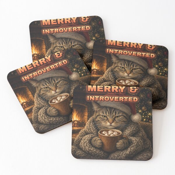 Item preview, Merry and Introverted Funny Christmas Cat Shirt Grumpy Cat Cocoa All Over Print designed and sold by Ember Lane Designs.
