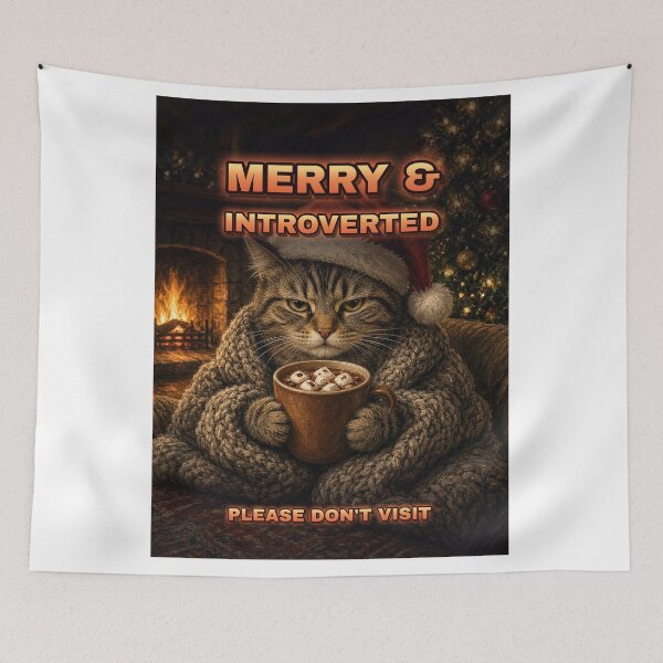 Item preview, Merry and Introverted Funny Christmas Cat Shirt Grumpy Cat Cocoa All Over Print designed and sold by Ember Lane Designs.