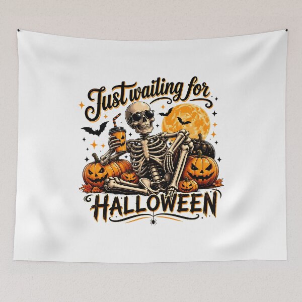 Item preview, Skeleton Waiting For Halloween Drink Pumpkins Moon designed and sold by GiaoCalonas.