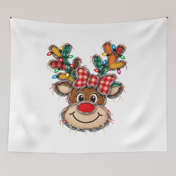 Item preview, Christmas Patchwork Reindeer with Bow and Lights designed and sold by JolinChinn.