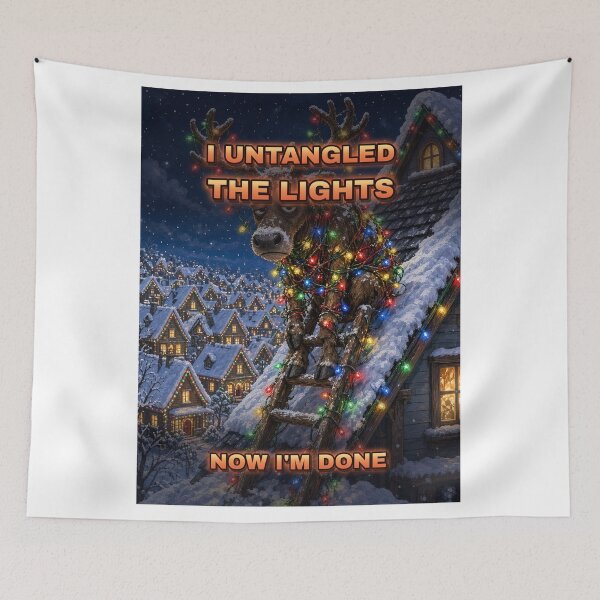 Item preview, Funny Christmas Lights Shirt Grumpy Reindeer Untangled the Lights All Over Print designed and sold by Ember Lane Designs.