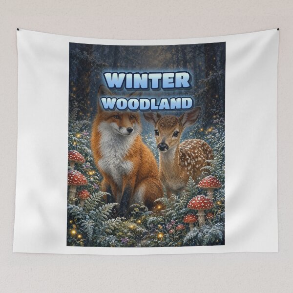 Item preview, Winter Woodland Fox and Fawn Shirt Enchanted Forest Mushroom All Over Print designed and sold by Ember Lane Designs.