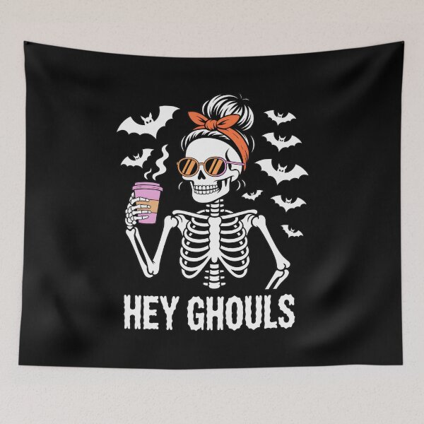 Item preview, Skeleton Coffee Halloween Hey Ghouls Bats Art designed and sold by GiaoCalonas.