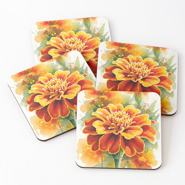 Item preview, Fiery Orange Marigold with Watercolor Splash and Drips designed and sold by VelloomStore.