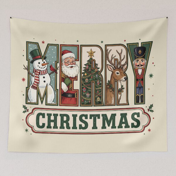 Item preview, Merry Christmas Vintage Retro Santa Snowman Reindeer Nutcracker designed and sold by GlimTig.