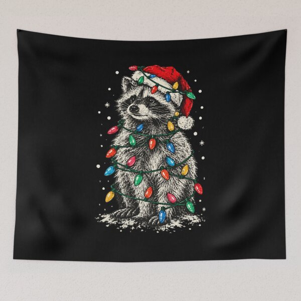 Item preview, Christmas Raccoon Wrapped in Colorful Lights designed and sold by Jone Cham.