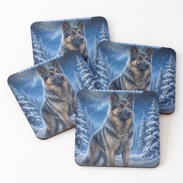 Item preview, German Shepherd Winter Shirt Loyal to the Core Snowy Aurora Forest All Over Print designed and sold by Ember Lane Designs.