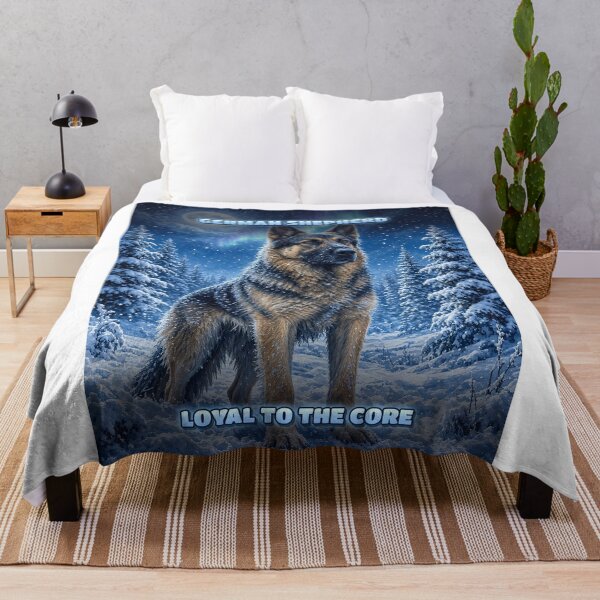 Item preview, German Shepherd Winter Shirt Loyal to the Core Snowy Aurora Forest All Over Print designed and sold by Ember Lane Designs.
