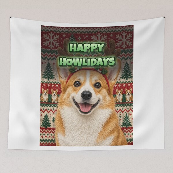 Item preview, Corgi Ugly Christmas Sweater Shirt Happy Howlidays Reindeer Corgi All Over Print designed and sold by Ember Lane Designs.